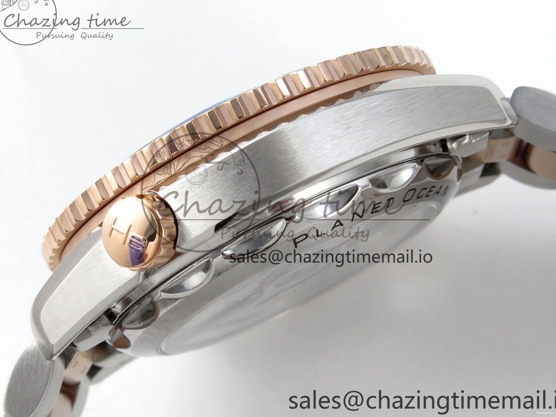 0328 Planet Ocean 600M Chrono SS VRF 1:1 Best Edition Black Bezel Blue Dial on RG SS Bracelet A Affordable 7648